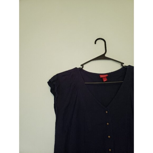 Merona Womens 6 Dress Short Sleeve Waist Tie Half Button Linen Rayon Blue V Neck - Picture 4 of 7